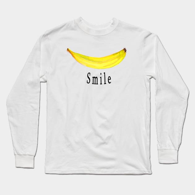 Smile - banana in watercolors Long Sleeve T-Shirt by kittyvdheuvel